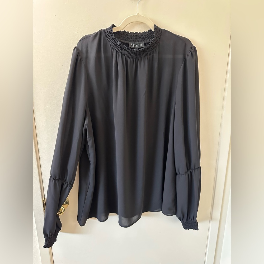 Eloquii ✨ Black Semi-Sheer Long Balloon Sleeve Top Size 20